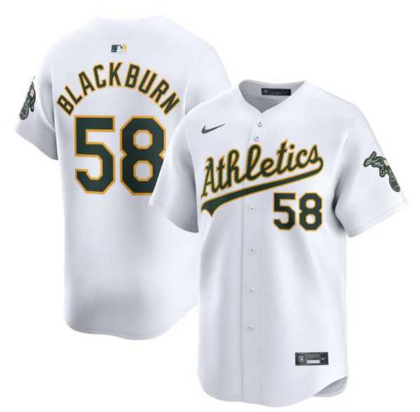 Mens Oakland Athletics #58 Paul Blackburn White Home Limited Stitched Jersey Dzhi